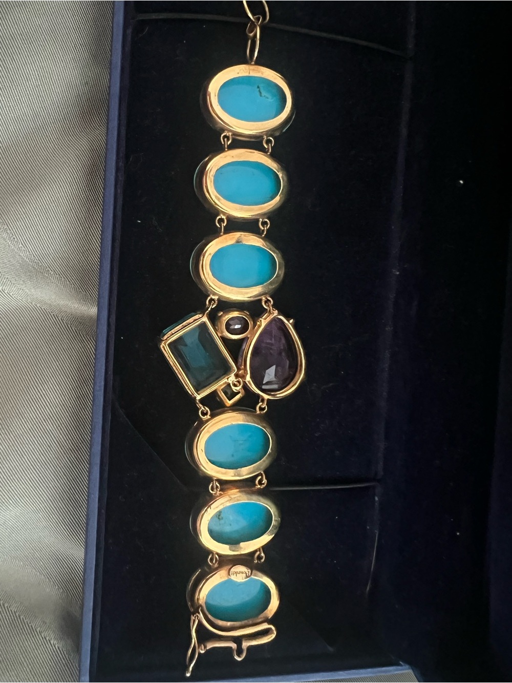 Bounkit Turquoise Amethyst and Topaz Gold-Plated Statement Bracelet - Picture 5 of 10